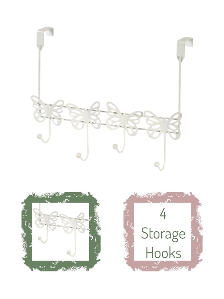 Showerdrape Set of 2 White Butterflies Over Door Storage Hooks - Image 2 of 4