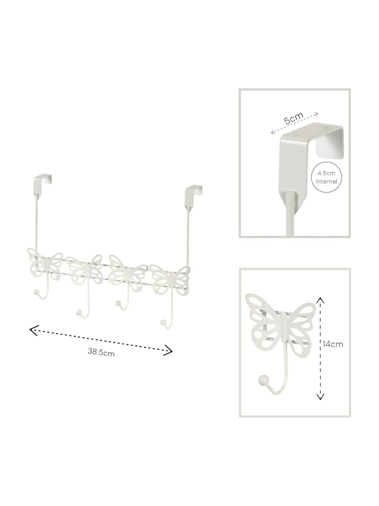 Showerdrape Set of 2 White Butterflies Over Door Storage Hooks - Image 4 of 4