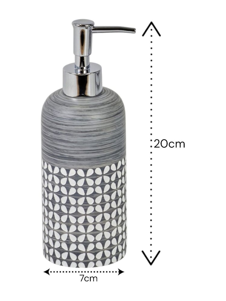 Showerdrape Grey Ravello Geo Floral Liquid Soap Dispenser - Image 2 of 3 Showerdrape Grey Ravello Geo Floral Liquid Soap Dispenser - Image 2 of 3