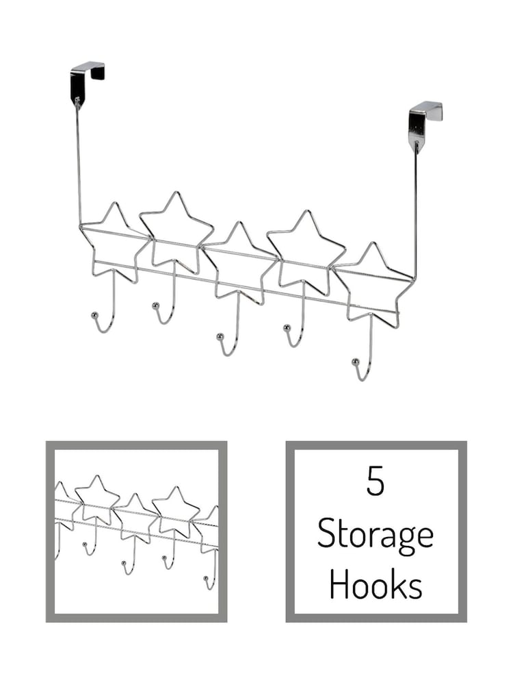 Showerdrape Set of 2 Chrome Stars Over Door Storage Hooks - Image 2 of 5