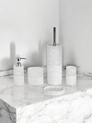 Showerdrape 5 Piece Frost Onyx White Bianco Striped Bathroom Accessories Set - Image 1 of 6