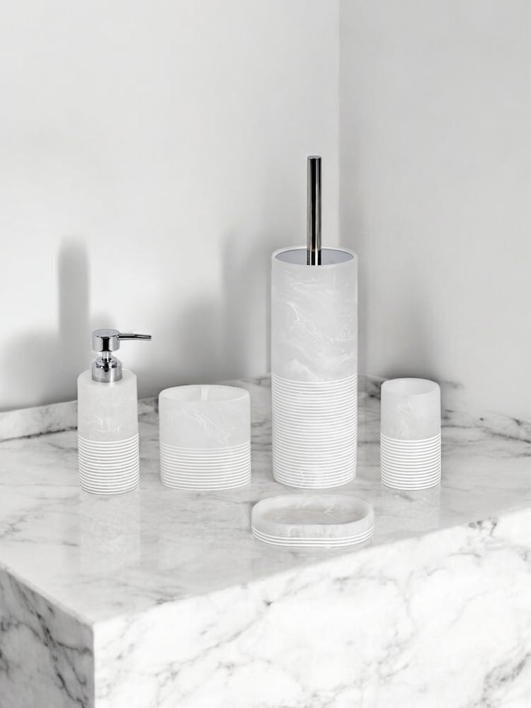 Showerdrape 5 Piece Frost Onyx White Bianco Striped Bathroom Accessories Set - Image 1 of 6