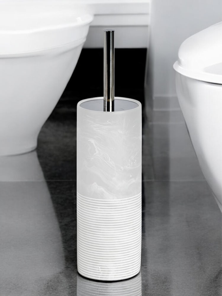Showerdrape 5 Piece Frost Onyx White Bianco Striped Bathroom Accessories Set - Image 2 of 6