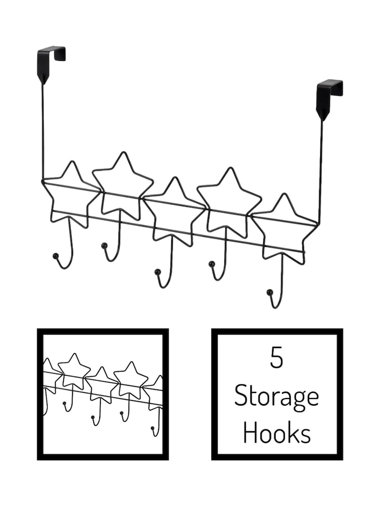 Showerdrape Set of 2 Black Stars Over Door Storage Hooks - Image 2 of 4