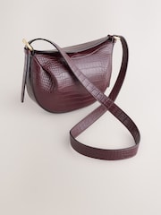 Burgundy Red Croc Effect Cross-Body Bag - Image 1 of 5