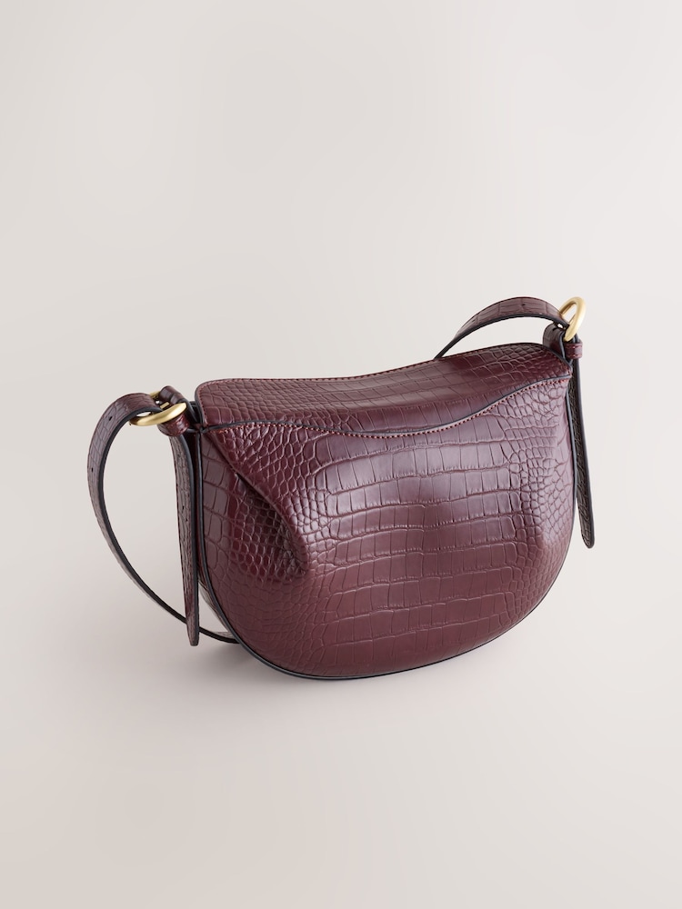 Burgundy Red Croc Effect Cross-Body Bag - Image 2 of 5