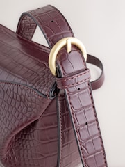 Burgundy Red Croc Effect Cross-Body Bag - Image 4 of 5