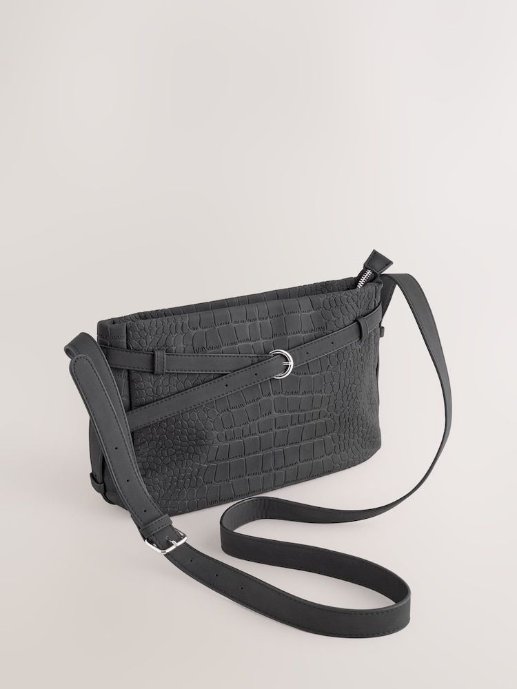 Black Mini Suede Croc Cross-Body Bag - Image 1 of 6 Black Mini Suede Croc Cross-Body Bag - Image 1 of 6