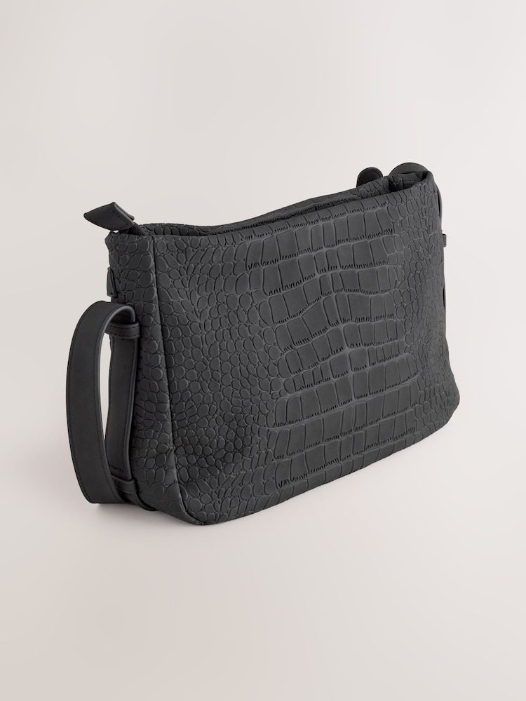 Black Mini Suede Croc Cross-Body Bag - Image 2 of 6