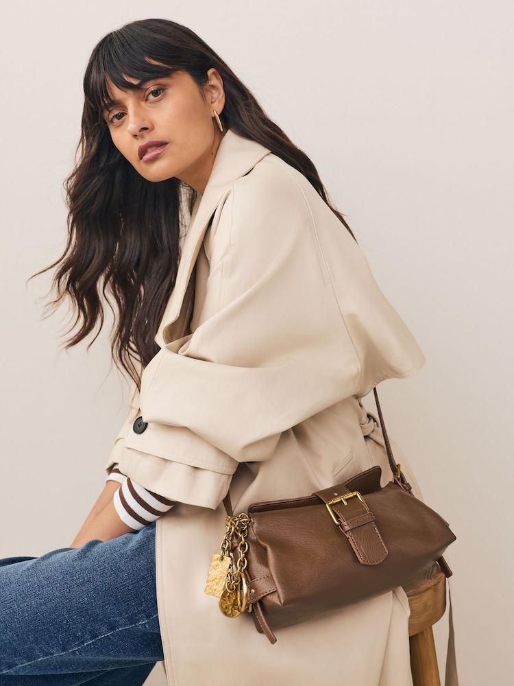 Tan Brown Charm Cross-Body Buckle Bag - Image 1 of 8 Tan Brown Charm Cross-Body Buckle Bag - Image 1 of 8