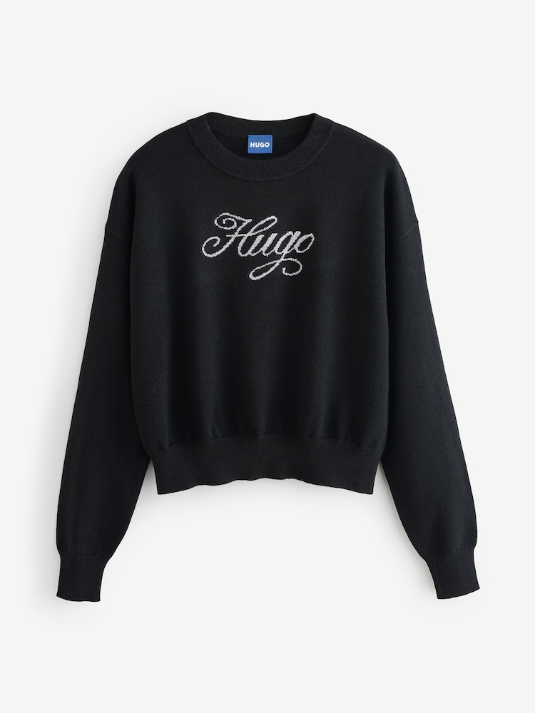 HUGO Natural Slogix Script Logo Knit Jumper - Image 1 of 1