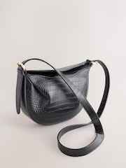 Black Croc Effect Cross-Body Bag - Image 1 of 5