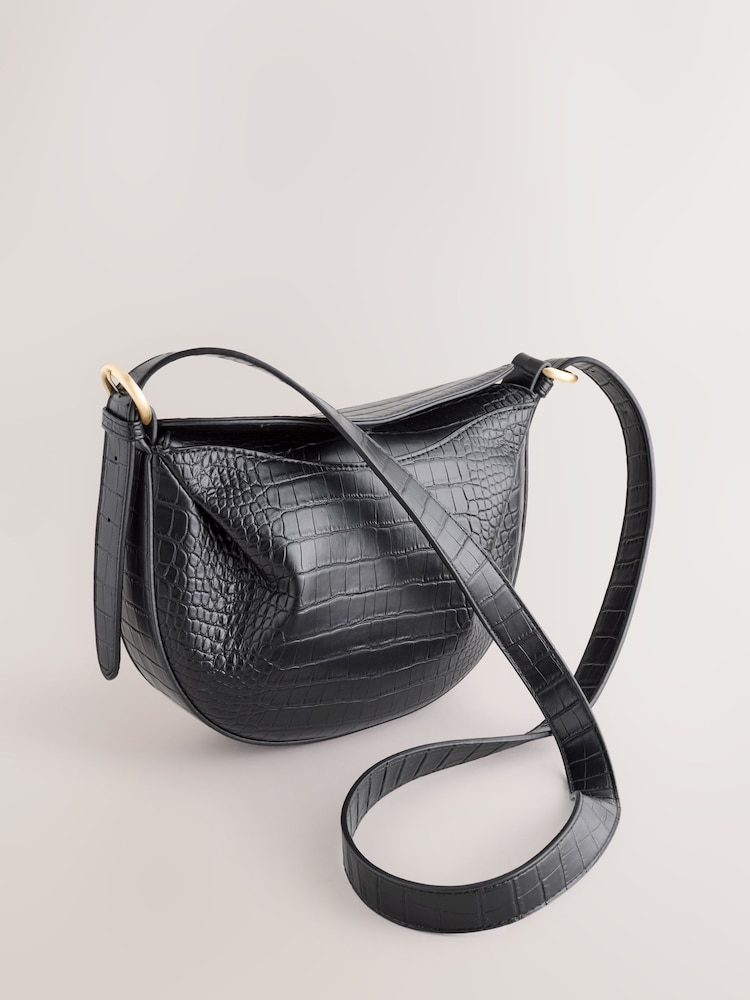Black Croc Effect Cross-Body Bag - Image 1 of 5