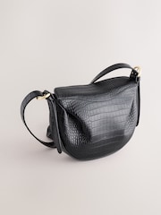 Black Croc Effect Cross-Body Bag - Image 2 of 5