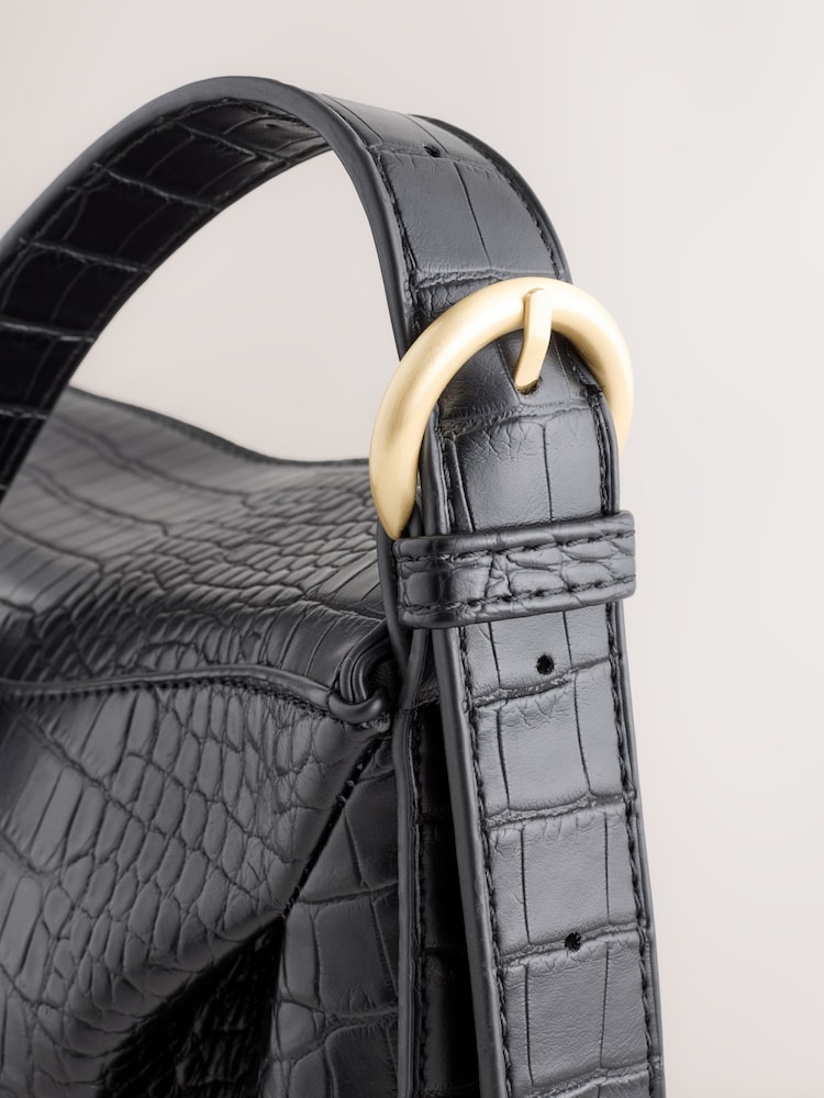 Black Croc Effect Cross-Body Bag - Image 5 of 5