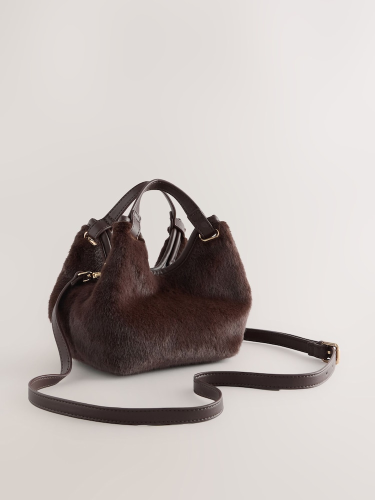 Chocolate Brown Faux Fur Cross-Body Bag - Image 1 of 5