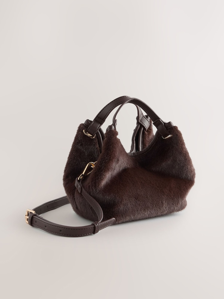 Chocolate Brown Faux Fur Cross-Body Bag - Image 2 of 5