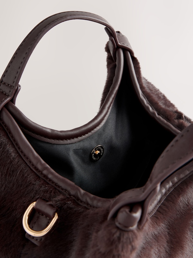 Chocolate Brown Faux Fur Cross-Body Bag - Image 5 of 5