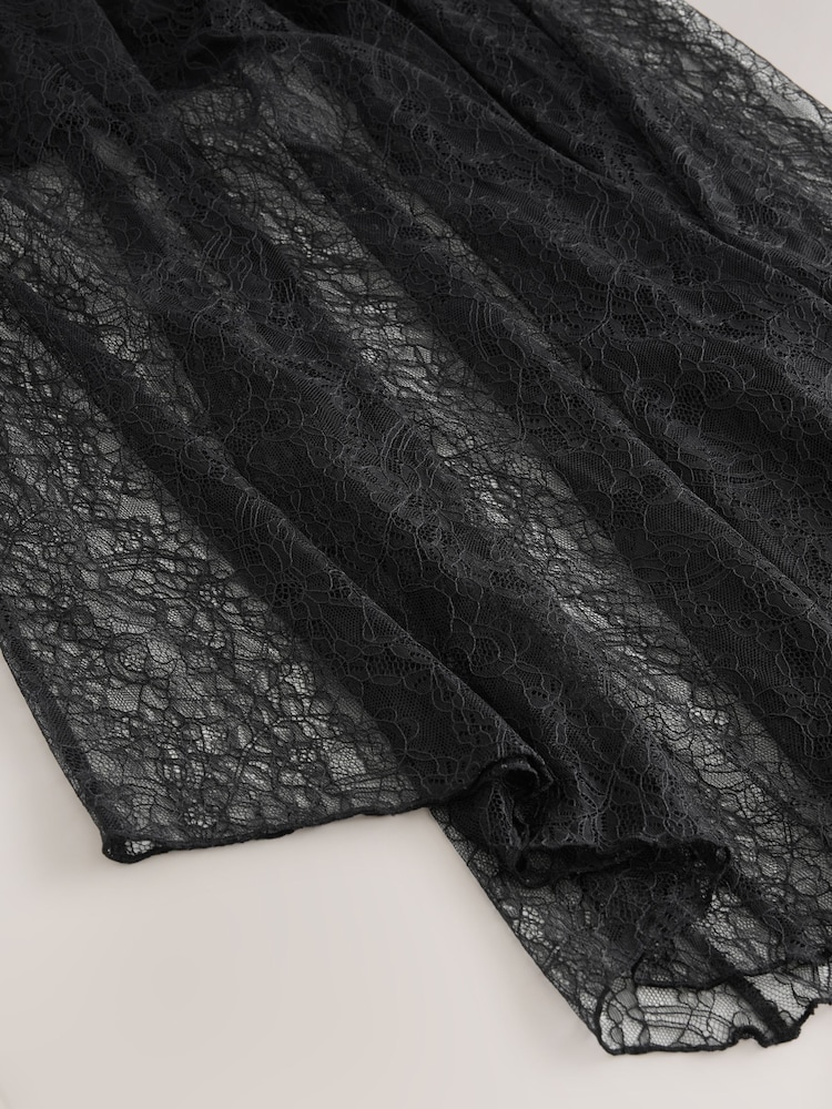 Black Lace Asymmetric Midi Skirt - Image 2 of 3 Black Lace Asymmetric Midi Skirt - Image 2 of 3