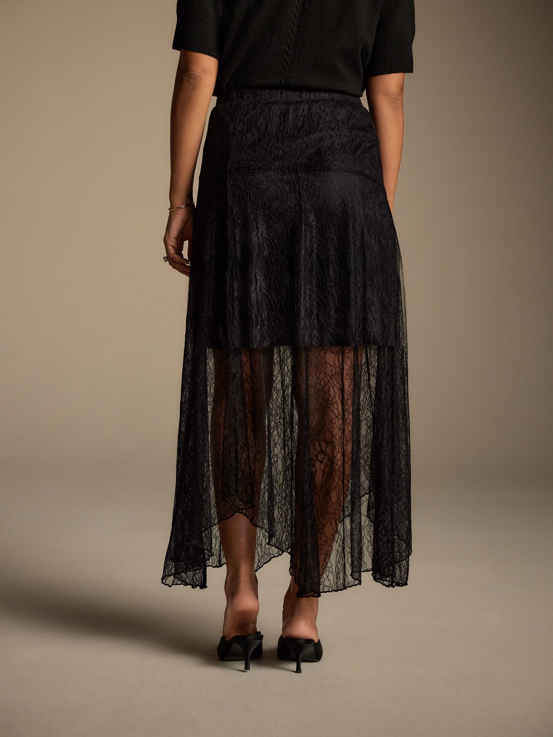 Buy Black Lace Asymmetric Midi Skirt from Next Australia