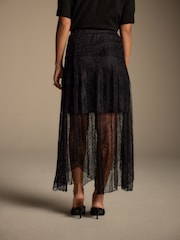 Black Lace Asymmetric Midi Skirt - Image 4 of 8