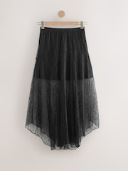 Black Lace Asymmetric Midi Skirt - Image 6 of 8