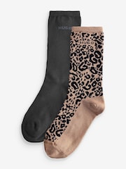 HUGO Natural Leopard Print Logo Socks 2 Pack - Image 1 of 3