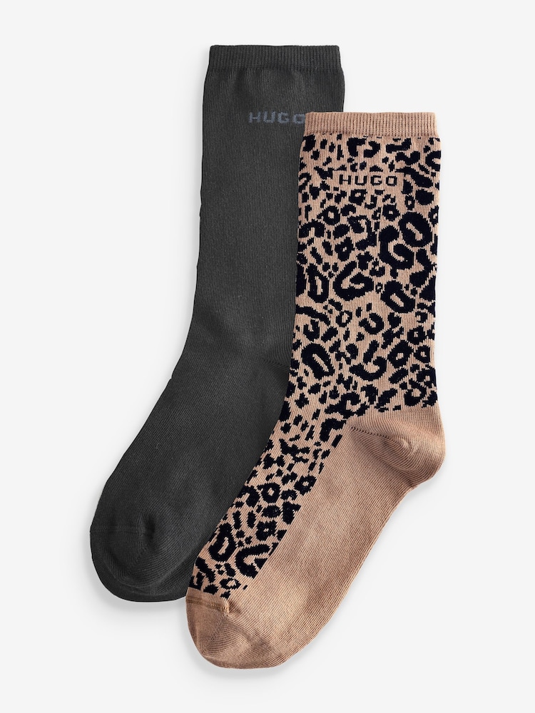 HUGO Natural Leopard Print Logo Socks 2 Pack - Image 1 of 3