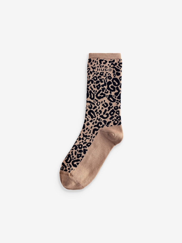 HUGO Natural Leopard Print Logo Socks 2 Pack - Image 2 of 3