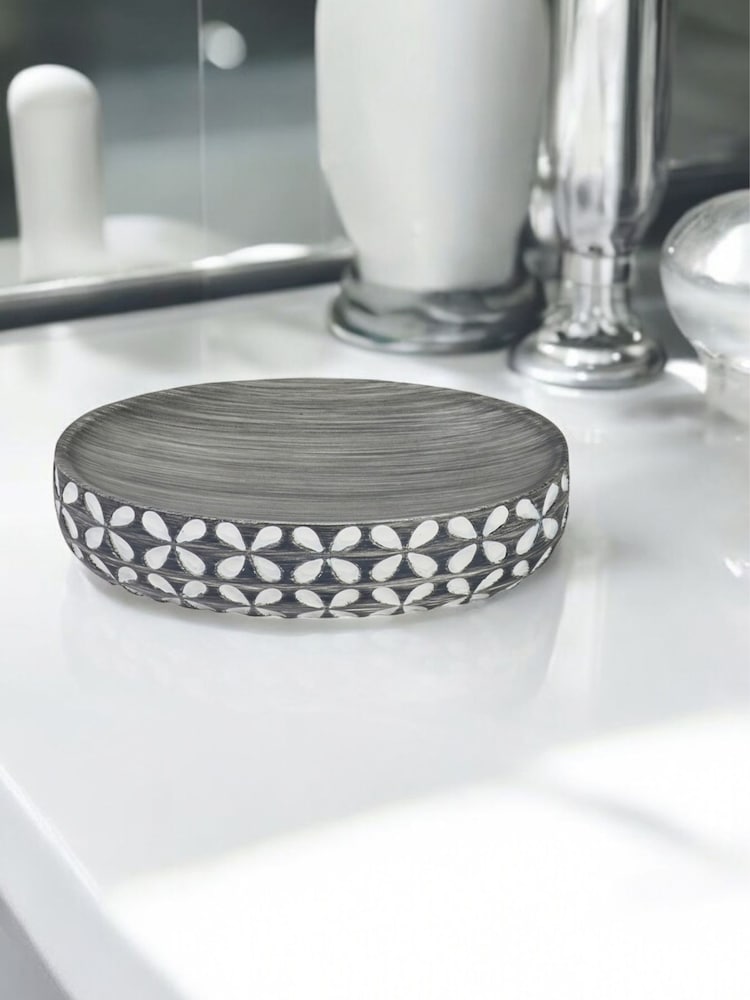 Showerdrape Grey Ravello Geo Floral Soap Dish - Image 1 of 2 Showerdrape Grey Ravello Geo Floral Soap Dish - Image 1 of 2