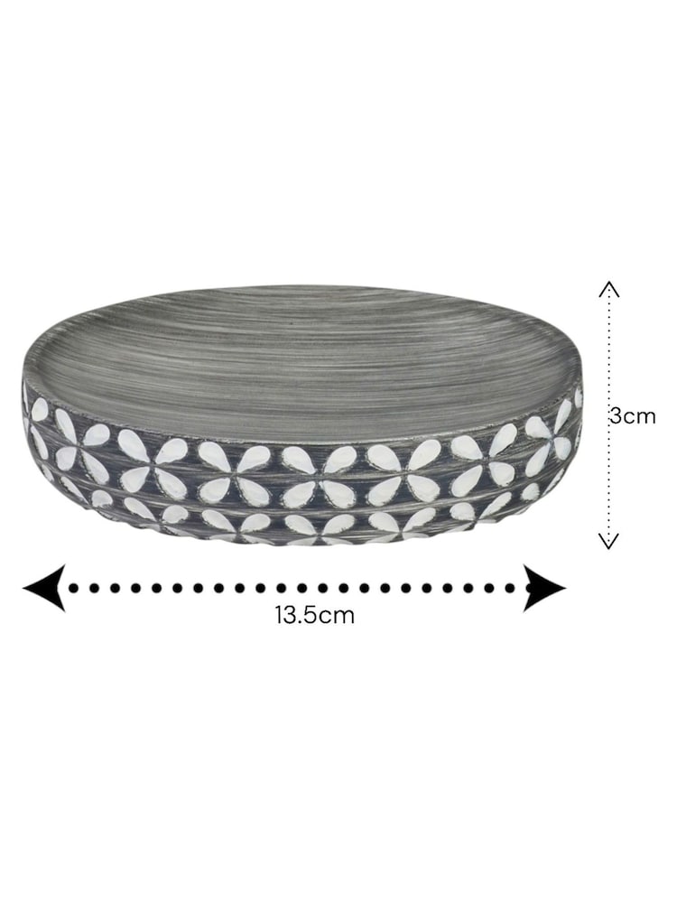 Showerdrape Grey Ravello Geo Floral Soap Dish - Image 2 of 2 Showerdrape Grey Ravello Geo Floral Soap Dish - Image 2 of 2