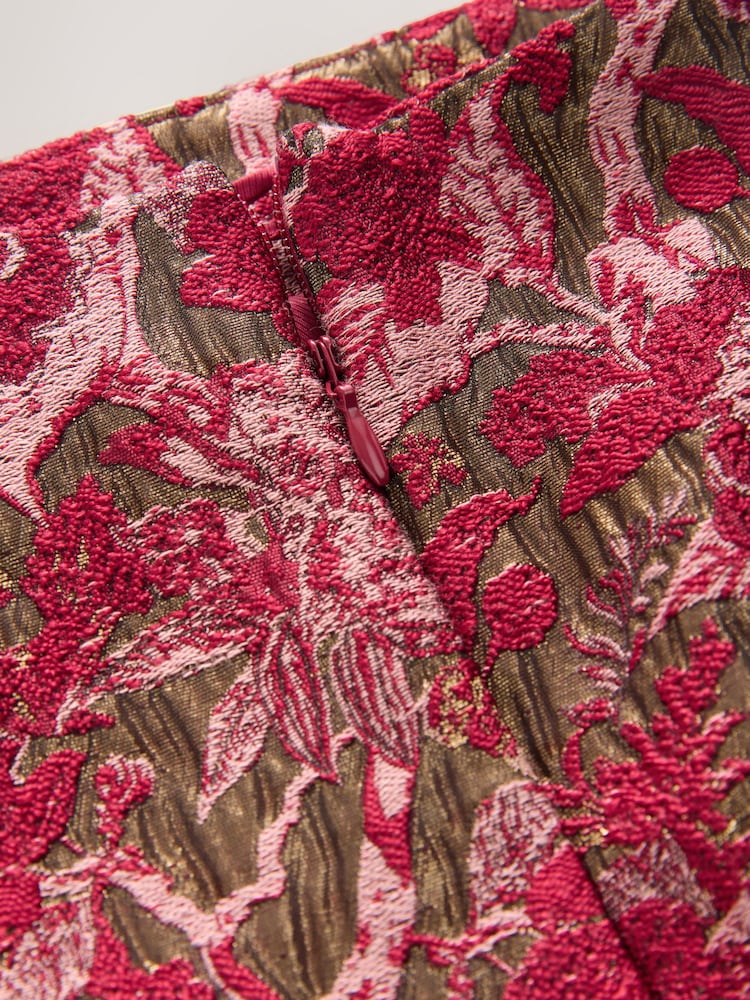Red Jacquard Pencil Skirt - Image 2 of 3