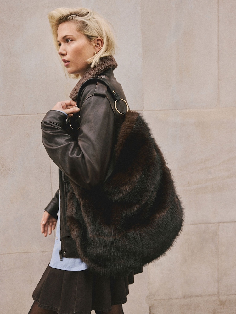 Chocolate Brown Faux Fur Shoulder Bag - Image 1 of 10