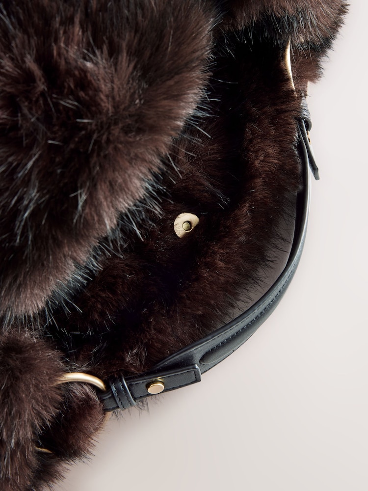 Chocolate Brown Faux Fur Shoulder Bag - Image 10 of 10