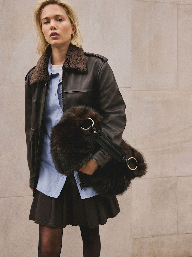 Chocolate Brown Faux Fur Shoulder Bag - Image 2 of 10
