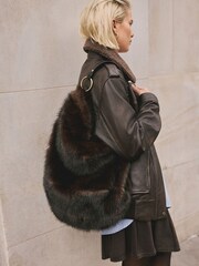 Chocolate Brown Faux Fur Shoulder Bag - Image 3 of 10