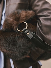 Chocolate Brown Faux Fur Shoulder Bag - Image 5 of 10