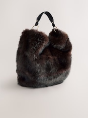 Chocolate Brown Faux Fur Shoulder Bag - Image 6 of 10
