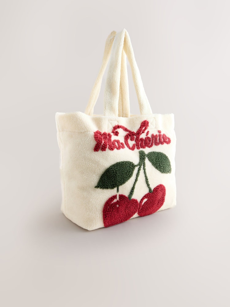 Bež/bela - Borg Cherry Print Tote Bag - Slika 1 iz 5