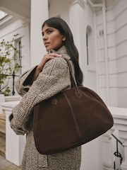 Chocolate Brown Leather Suede Bowler Shoulder Bag - Image 1 of 4