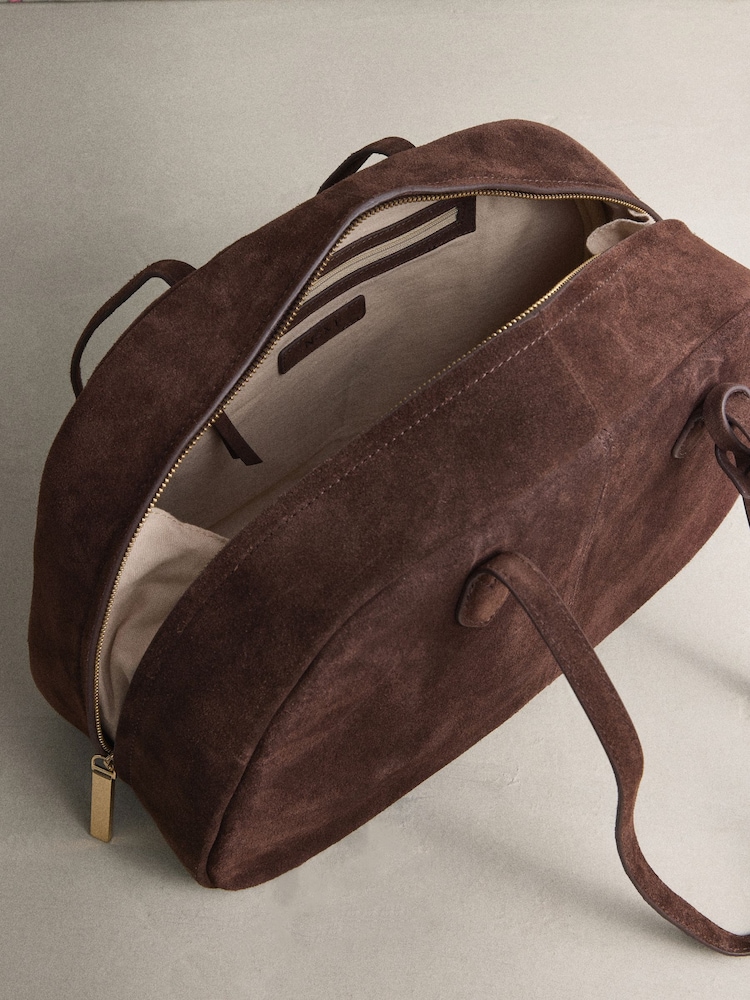 Chocolate Brown N. Premium Leather Suede Bowler Shoulder Bag - Image 10 of 10
