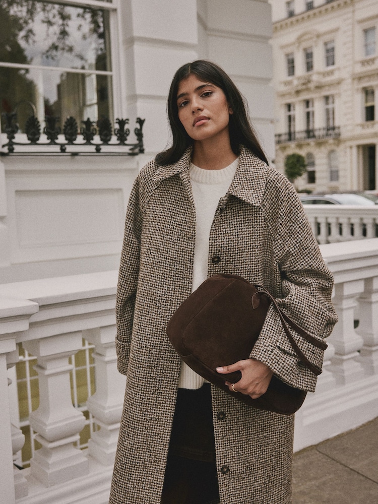 Chocolate Brown Leather Suede Bowler Shoulder Bag - Image 2 of 4