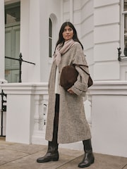 Chocolate Brown Leather Suede Bowler Shoulder Bag - Image 3 of 4