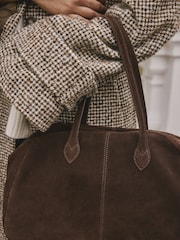 Chocolate Brown Leather Suede Bowler Shoulder Bag - Image 4 of 4