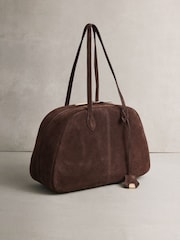 Chocolate Brown N. Premium Leather Suede Bowler Shoulder Bag - Image 6 of 10