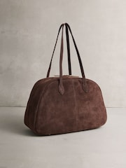 Chocolate Brown N. Premium Leather Suede Bowler Shoulder Bag - Image 7 of 10
