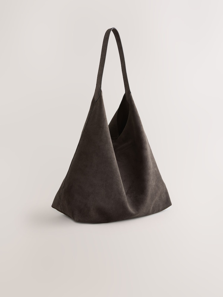 Chocolate Brown Faux Suede Shoulder Bag - Image 2 of 5