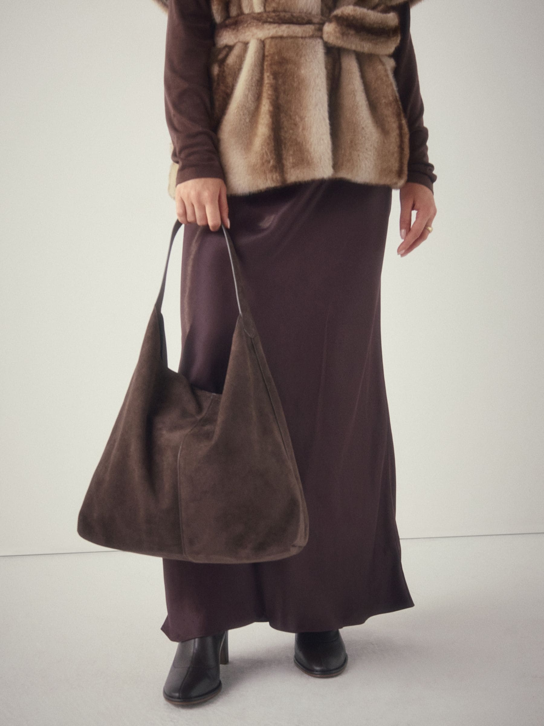 Buy Chocolate Brown Faux Suede Slouchy Shoulder Bag from Next USA