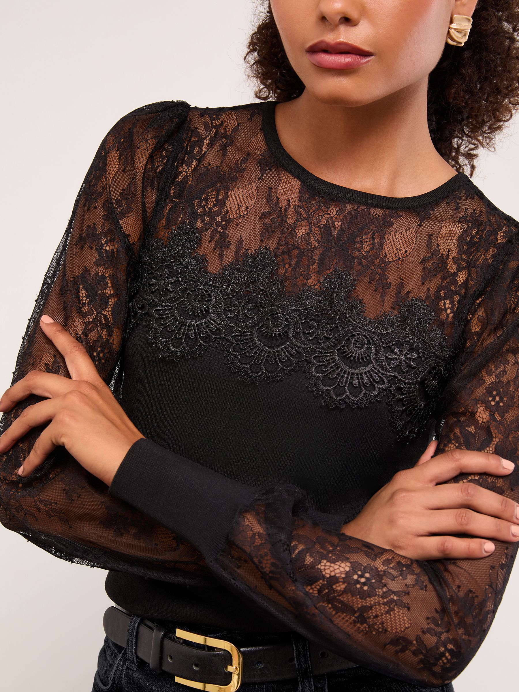 トップス BLACK ANDMARY LIL LACE KNIT TOPS ANDMARY】Lil lace knit tops