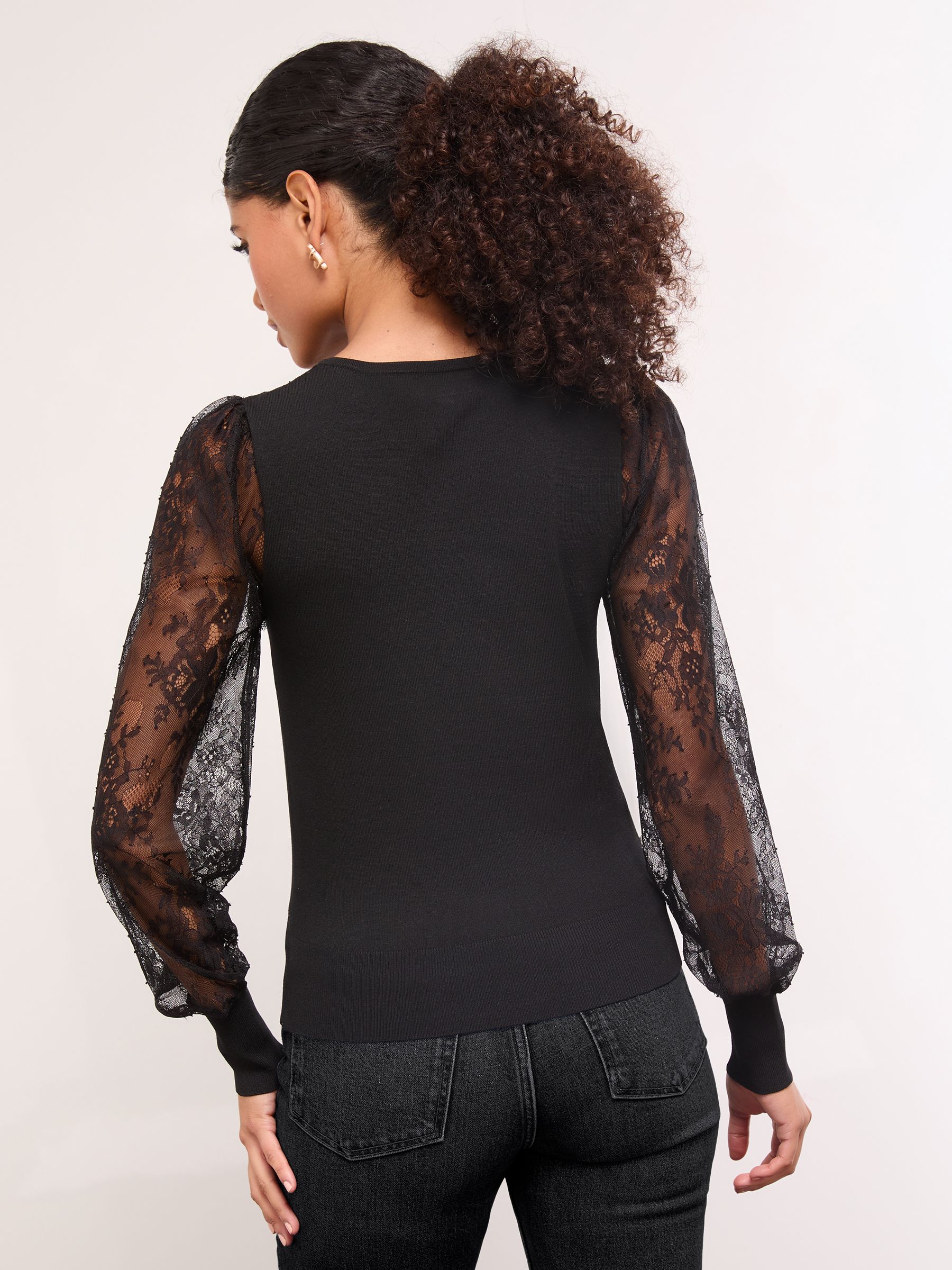 Buy Lipsy Black Flower Lace Yoke Detail Knit Ribbed Jumper from